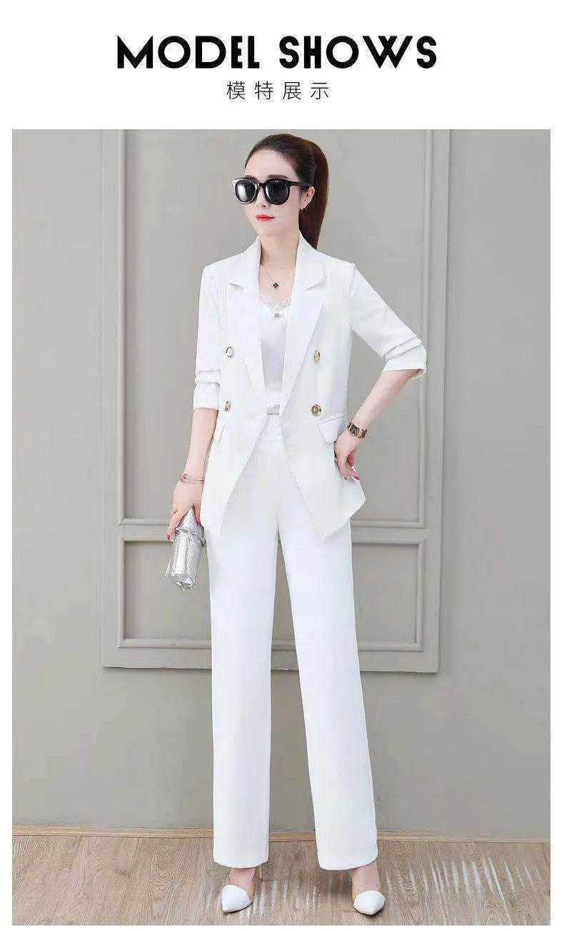 Wjczt Summer Korean Style Elegant Women's Pants Suit Fashion Slim Jacket Trousers Two-piece Set Office Blazer Temperament Tracksuit