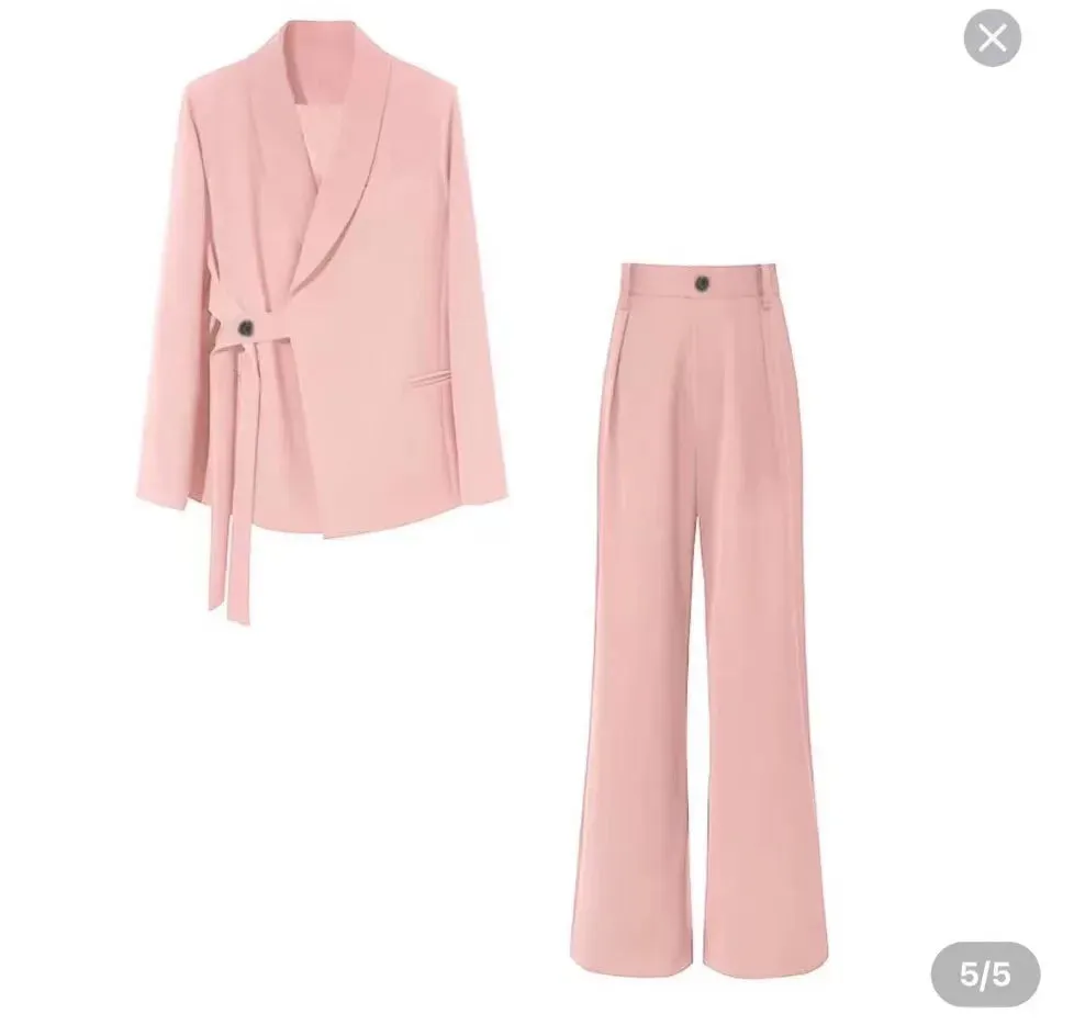 Women Suits Office Sets Pockets Coat Wide Leg Pants New Spring Autumn Office Wear Women Fashion Elegance Lady Blazer Sets