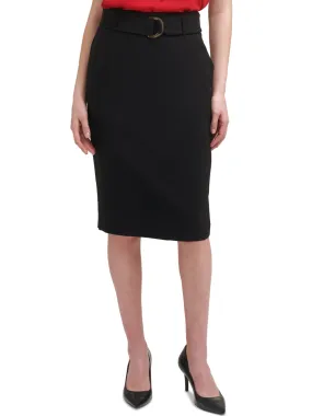 Women's Belted Pencil Skirt,Black