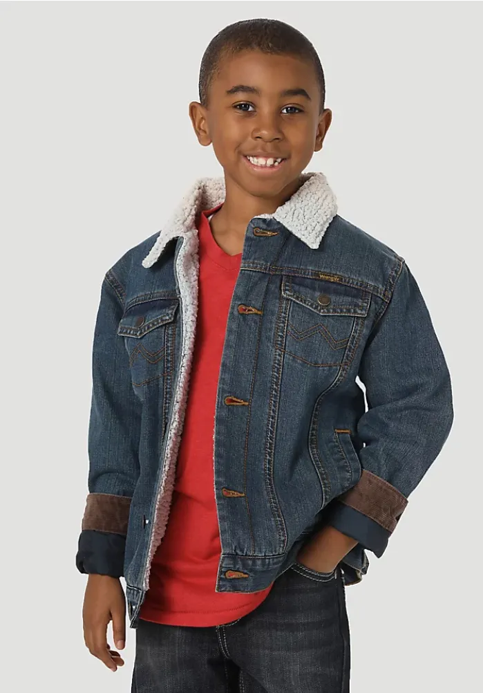 Wrangler Kids Western Styled Sherpa Lined Denim Jacket Rustic Style 84256