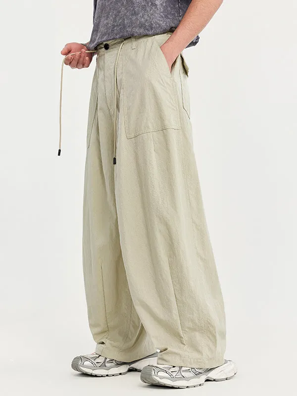 Wrinkled Baggy Pants in Khaki Color