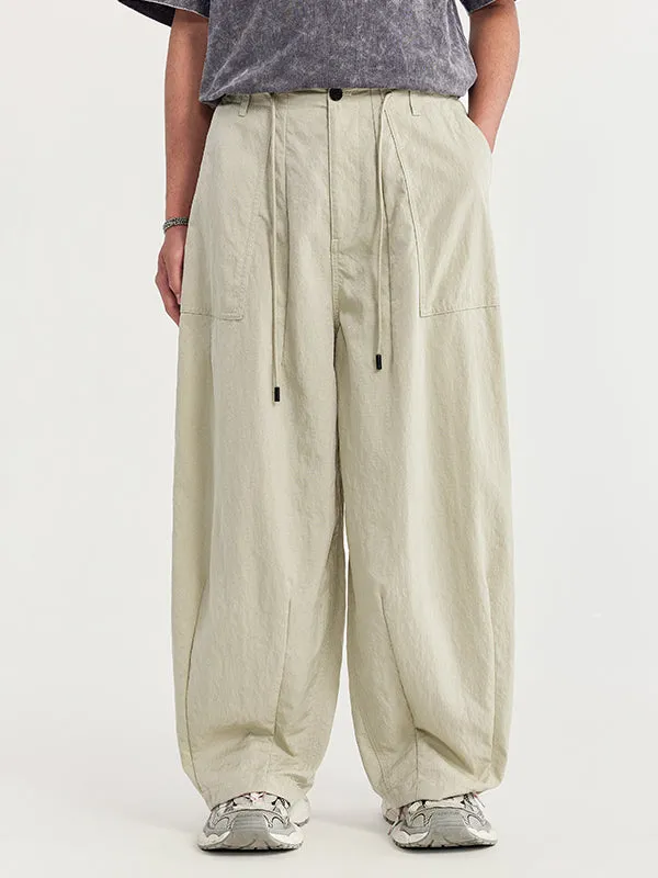 Wrinkled Baggy Pants in Khaki Color