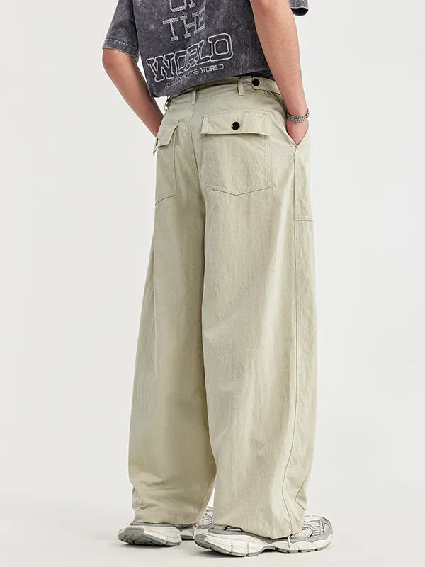 Wrinkled Baggy Pants in Khaki Color