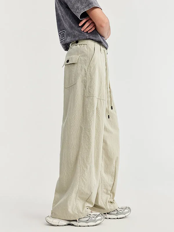 Wrinkled Baggy Pants in Khaki Color