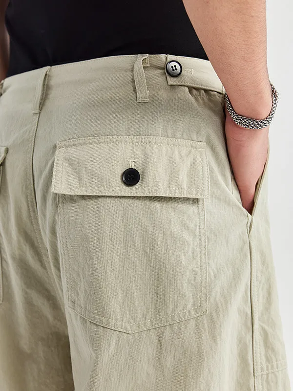 Wrinkled Baggy Pants in Khaki Color